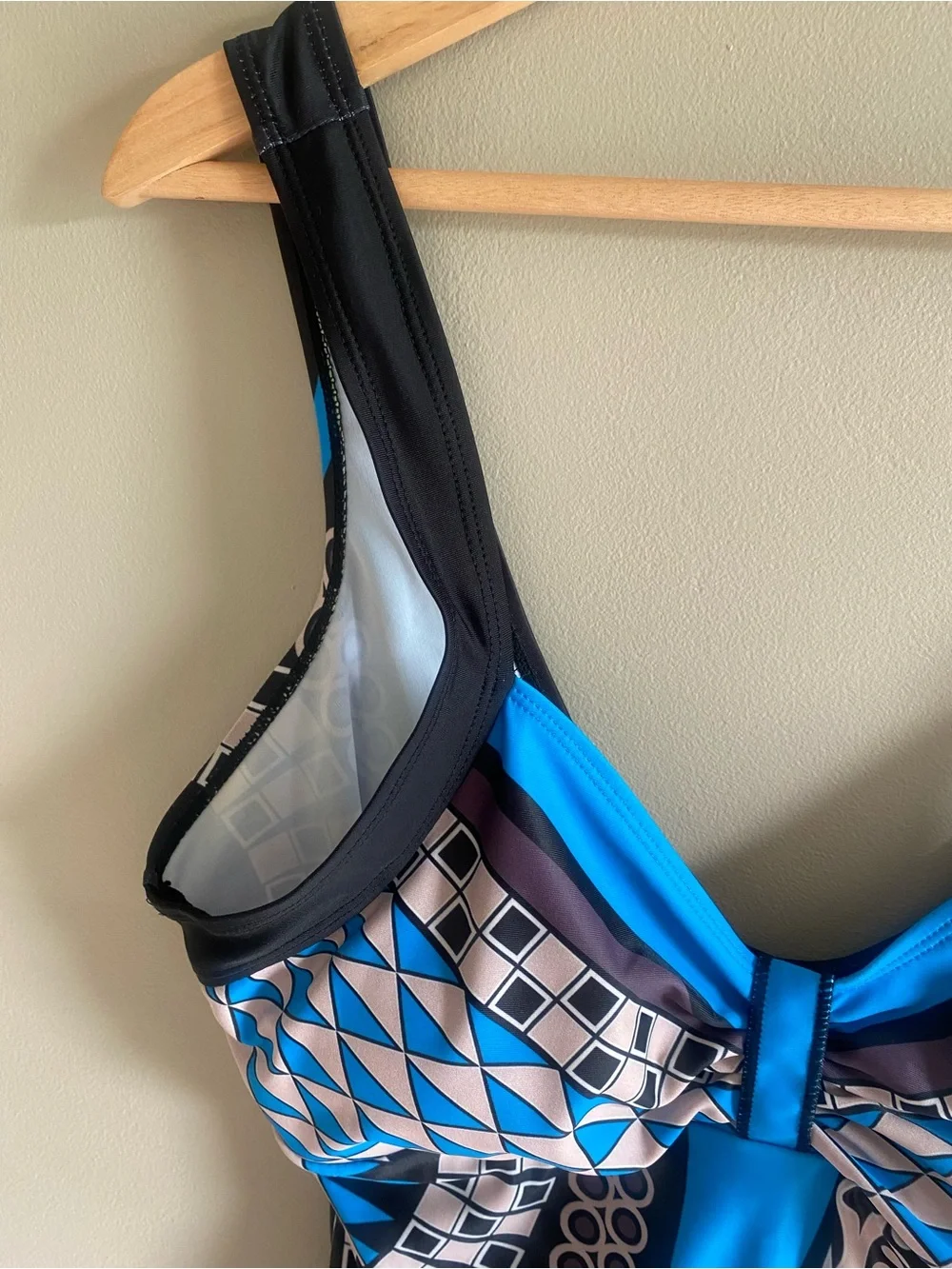 Sleek Blue & Black Patterned One-Piece Swimsuit‎